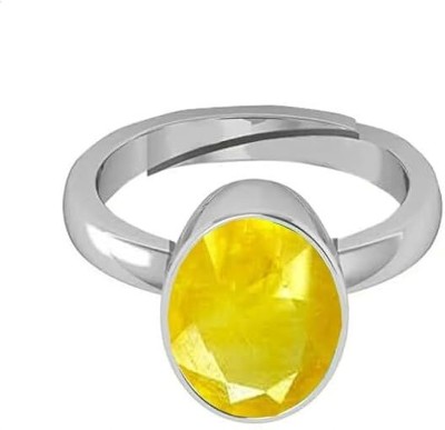 NAVYA GEMS 8.25 Ratti 7.00 Carat Yellow Sapphire Ring Pukhraj Stone Silver Plated Ring Brass Sapphire Silver Plated Ring