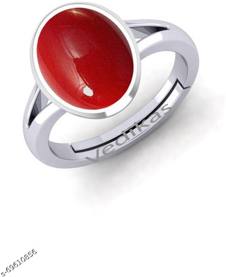 VishvMa 11.25 Ratti Natural Coral Moonga Gemstone A1 Quality With Lab Certified Brass Opal Brass Plated Ring