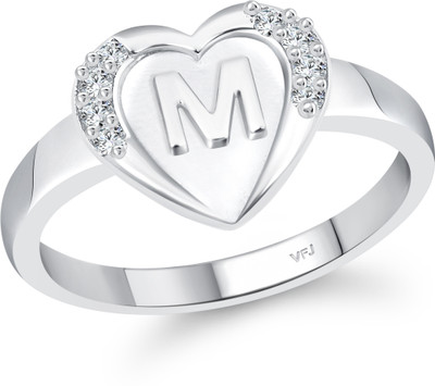 VIGHNAHARTA alloy Rhodium plated Valentine collection Initial '' M '' Letter in heart ring alphabet collection for women and Girls Alloy Cubic Zirconia Rhodium Plated Ring