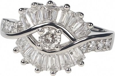 FOGGMART Beautiful Eye Design AD Finger Ring for Girls & Women, Adjustable, Rust Free Stainless Steel Cubic Zirconia Silver Plated Ring