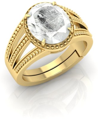 Pranjal Gems 14.25 Ratti Safed Pukhraj Gemstone Adjustable Ring With Lab CertificateST Metal Sapphire Gold Plated Ring
