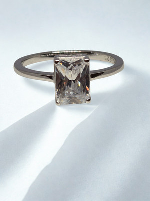 Anant Shree Jewels 925 Sterling Silver Rectangular Solitaire Ring (BIS Hallmarked) Silver Zircon Silver Plated Ring