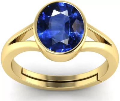 Ringry 10.25 Ratti Blue Sapphire Ratan Natural Adjustable Aguthi/Ring for Men & Women Brass Sapphire Gold Plated Ring