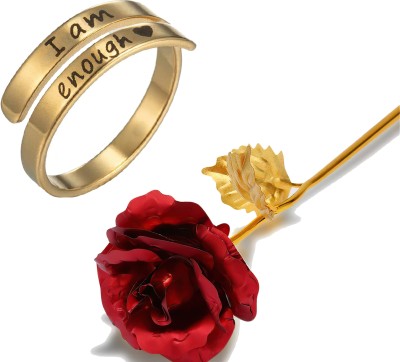 Fashion Frill Valentine Gift For Girlfriend Ring For Women I AM Enough Ring With Golden Flower Alloy Gold Plated Ring