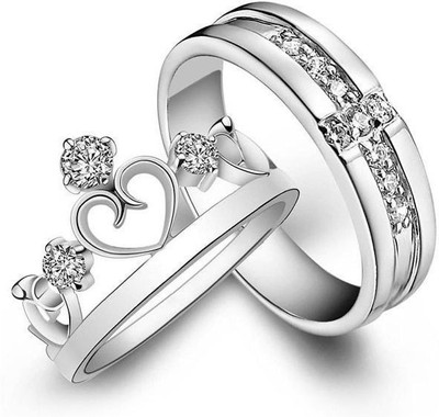 Inori Stainless Steel, Brass, Stone, Metal, Copper Silver, Rhodium Plated Ring Set