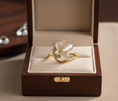 DEESHINE Deeshine Creation Moonlit Blossom Finger Ring for Women's & Girls. Alloy Cubic Zirconia, Beads Gold Plated Ring
