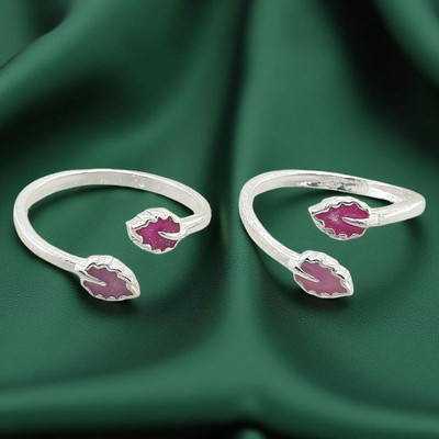 Sahiba Gems Designer Light Weight Front Open Toe Rings ( Chandi Bichiya ) ~ 1 Pair Silver Enamel Plated Toe Ring