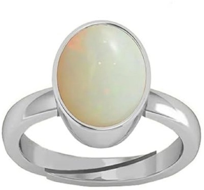 Sidharth Gems 7.25 Ratti 6.00 Crt Australian Opal Ring Original Certified White Opal Ring Brass Opal Silver Plated Ring