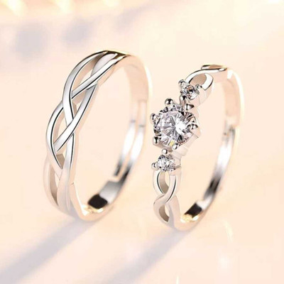 mahi Proposal Adjustable Couple Ring Alloy Crystal Rhodium Plated Ring