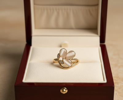 Diyaana Diyaana Creation Golden Petal Grace Ring for Women's & Girls Alloy Cubic Zirconia Gold Plated Ring
