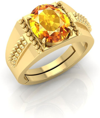 EliteMart 3.25 Ratti To 21.25 Ratti Pukhraj Stone Gold Plated Ring With Lab Certificate Brass Sapphire Gold Plated Ring
