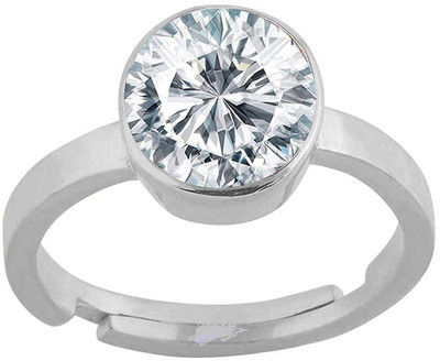 EVERYTHING GEMS 7.25 Ratti 6.87 Carat Natural Diamond White Zircon Stone Ring for Men and Women Brass Zircon Silver Plated Ring