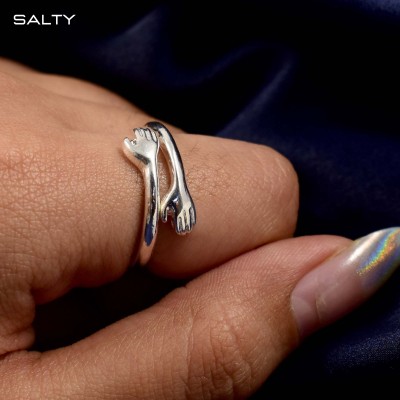 Salty Women & Girls Adjustable Anti-Tarnish Love Forever Hand Hug Promise Stainless Steel Ring