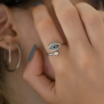 house of common Vedansh Enterprises Stylish Silver Plated Evil Eye Ring Alloy Cubic Zirconia Sterling Silver Plated Ring