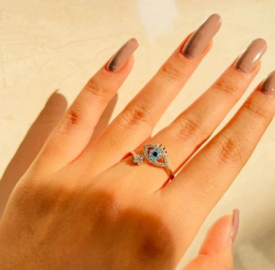 house of common Vedansh Enterprises Stylish Silver Plated Evil Eye Rings Alloy Cubic Zirconia Sterling Silver Plated Ring