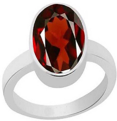 RATAN BAZAAR Gomed/Garnet Stone Ring Natural 7.25 ratti Stone Certified Astrological For Unisex Stone Garnet Silver Plated Ring