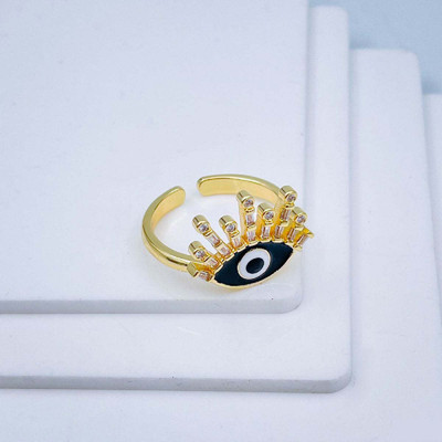 ZIVOM Eyelash Evil Eye Copper Cubic Zirconia Gold Plated Ring