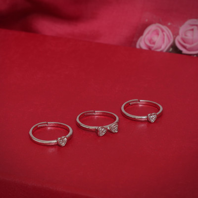 LUV FASHION Three Mini Hart Ring For Daily Use 3 in 1 Ring For Girls And Women Copper Cubic Zirconia Rhodium Plated Ring