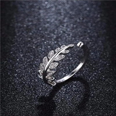 FASHOW Fancy Leaf Design Silver Plated Adjustable Ring Stainless Steel Silver Plated Ring