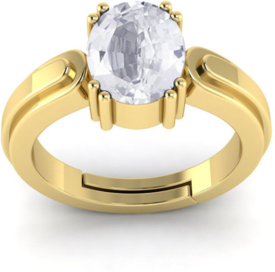 kanvi Natural Safed pukhraj stone ring for man and women 7.50 ratti A+ Brass Gold Plated Ring