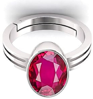 KUSHMIWAL GEMS 6.25 Ratti Natural Ruby Stone Manik Ring Adjustable Panchdhatu Ring Brass Ruby Silver Plated Ring