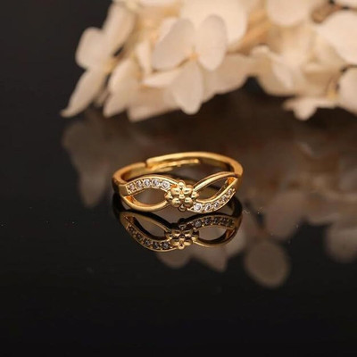 Dressberry Gold-Plated Stylish Adjustable Ring Brass Diamond Gold Plated Ring