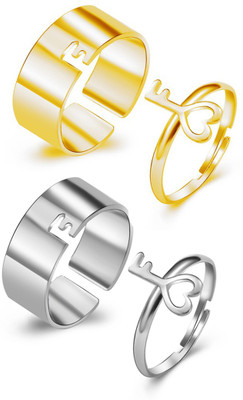 Sorellaz Womens Golden & Silver Key Adjustable Open Ring: Pack of 4 Alloy Ring