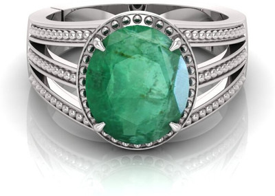SHREE RADHE TRADERS 8.25 ratti panna (emerald) stone Original silver plated Ring Lab certificate Brass, Metal Silver Plated Ring