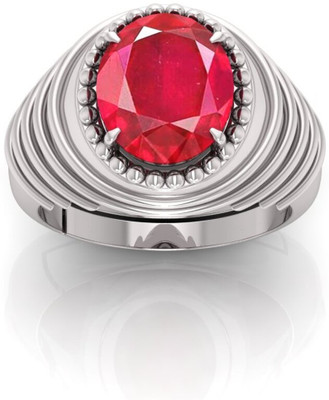 Pranjal Gems Crystal Ruby Sterling Silver Plated Ring