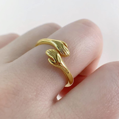 White Chimes Love Forever Golden Valentine's Day Adjustable Hand Hug Me Thumb Finger Ring Metal Gold Plated Ring