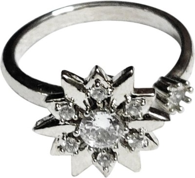 La Belleza Rotatable Rhodium Flower Ring 2 Alloy Cubic Zirconia Rhodium Plated Ring