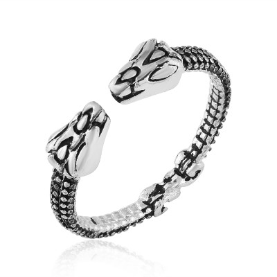DULCI Silver/Black Double Snake Head Loop Fashion Animal Statement Ring Snake Ring Brass Silver Plated Ring