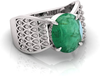 TODANI JEMS 7.25 Ratti Panna Gemstone Adjustable Ring With Lab CertificateA Silver Emerald Ring