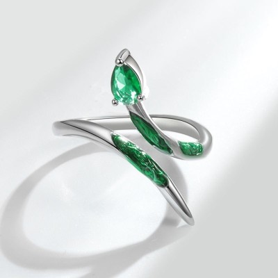 MYKI Royal Snake Adjustable Ring For Women & Girls Stainless Steel Cubic Zirconia Silver Plated Ring