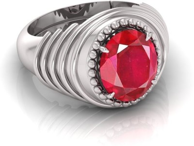 Pranjal Gems 7.25 Ratti Manikya Gemstone Adjustable Ring With Lab CertificateGA Silver Ruby Ring