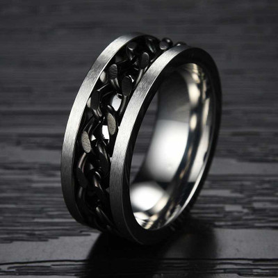MEENAZ Fancy Party wear Silver Black Rings for boys men stylish lover valentine gift Alloy, Steel, Metal, Tungsten, Stainless Steel Titanium, Rhodium, Black Silver Plated Ring
