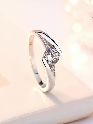 Alvira Sizzling Solitaire Adjustable For Women & Girls Stainless Steel Cubic Zirconia, Crystal, Diamond Sterling Silver Plated Ring