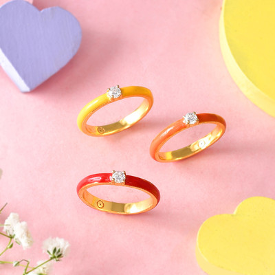 Voylla Valentine's Day Studded Borderless Enamel Stackable Rings Brass Gold Plated Ring