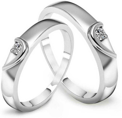Inori Silver Plated Adjustable Broken Heart Dil Brass Cubic Zirconia Silver Plated Ring