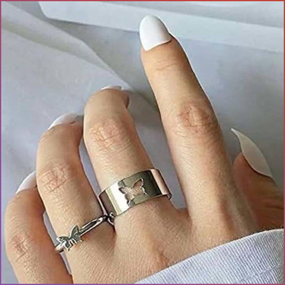 JDENTERPRISES Silver Butterfly Couple Ring Matching Wrap Finger Ring For Women/Girls Alloy Silver Plated Ring Set