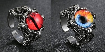 SILVOSWAN New Design Set Of 2 Pec Glass Eye Ring Red And Multicolour For men and women Stainless Steel, Alloy Silver Plated Ring