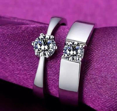 White Chimes American Diamond Studded Couple Rings Stainless Steel, Brass, Copper, Stone Cubic Zirconia Sterling Silver, Titanium Plated Ring