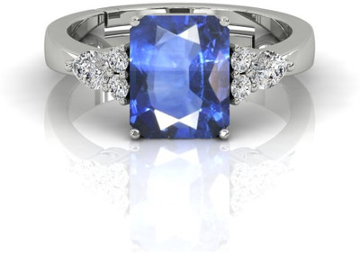 CHIRAG GEMS Blue Sapphire Neelam 6.25 Carat Stone Gold Plated Adjustable Ring for Men Metal Sapphire Silver Plated Ring
