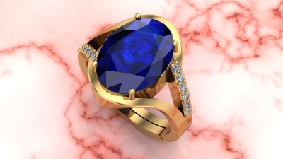 KUSHMIWAL GEMS 7.25 Ratti 6.25 Carat Original Blue Sapphire Ring Panchdhatu Neelam Ring Brass Sapphire Gold Plated Ring