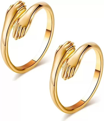 White Chimes pack of 2 golden hug rings for men and boys Stainless Steel Gold Plated Ring