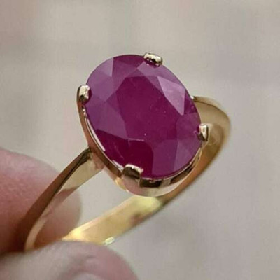 zayron Natural Ruby(Manik)Stone Gold Plated Finger Ring for Unisex Alloy Agate Ring