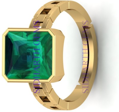 KUSHMIWAL GEMS 8.25 Ratti Panna Gemstone Original Certified Green Stone Emerald Brass Emerald Gold Plated Ring