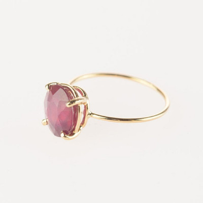 Gemzonite Ruby Ring Certified Manik Astrological Stone Brass Ruby Gold Plated Ring