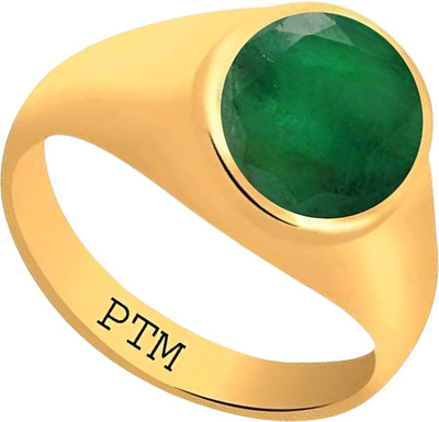 PTM Natural Emerald (Panna) Gemstone 6.25 Ratti or 5.69 Carat for Male Panchdhatu 22K Gold Plated Alloy Ring