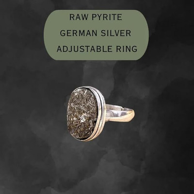 VIBESLE Natural Certified Pyrite Stone Ring Original 20-30 gm Crystal Rough Raw shape Stone Crystal Ring